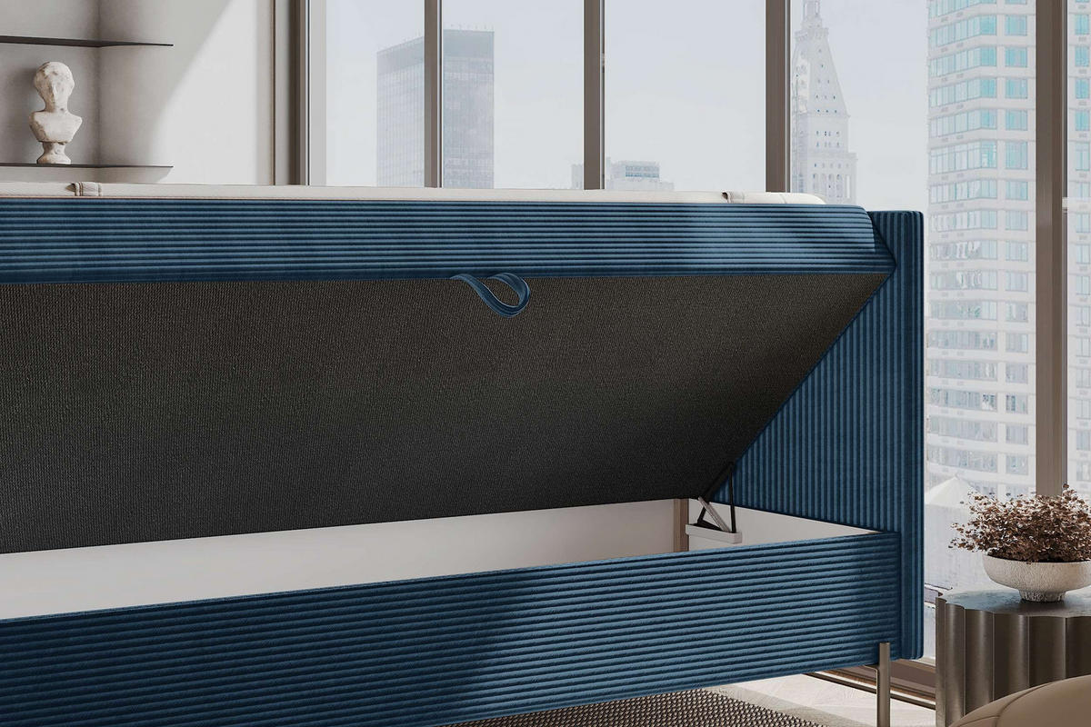 BOXSPRINGBETT VERO Cordstoff Blau 160/200 cm - Blau/Schwarz, Holzwerkstoff/Textil (160/200cm) - 99rooms