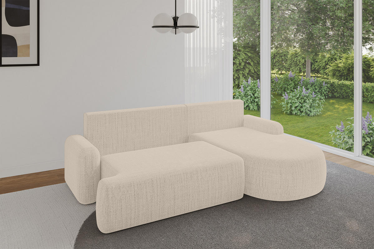 WOHNLANDSCHAFT mit Schlaffunktion und Bettkasten LIRA-L - 264x172x89 Beige - Beige, Holzwerkstoff/Textil (172/264cm) - ALTDECOR