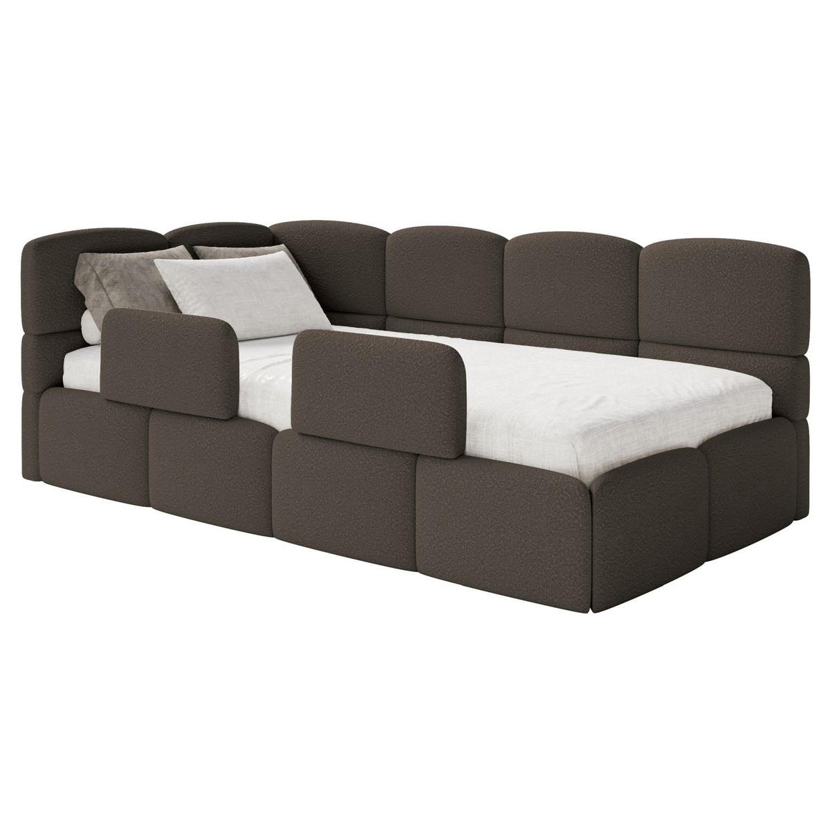 JUGENDBETT Cloudy links mit Matratze und Rausfallschutz Bouclé Braun - Braun, Kunststoff/Textil (90/200cm) - Selsey