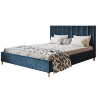 POLSTERBETT LUX Tokio mit Kopfteil, 140 x 200 cm, Doppelbett mit Lattenrost aus Holz, Velourstoff Dunkelblau, Füße in Farbe: Braun - Dunkelblau, Holz/Textil (140/200cm) - Alpi-Möbel