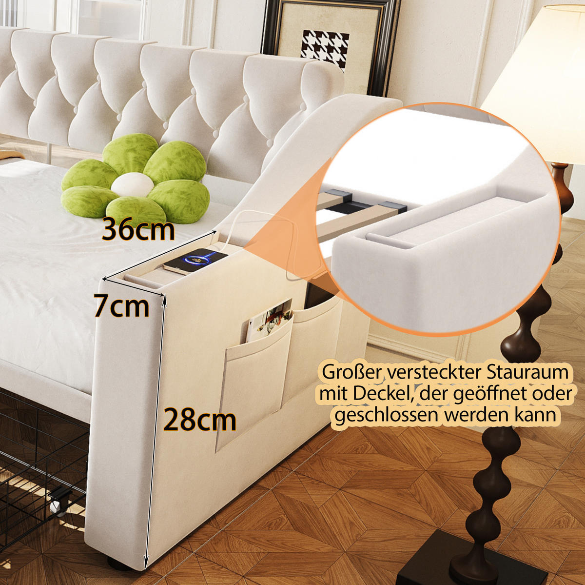 POLSTERBETT 90/190 cm Beige mit USB, Lattenrost und Stauraum - Beige, Textil (90/190cm) - MIVRAY