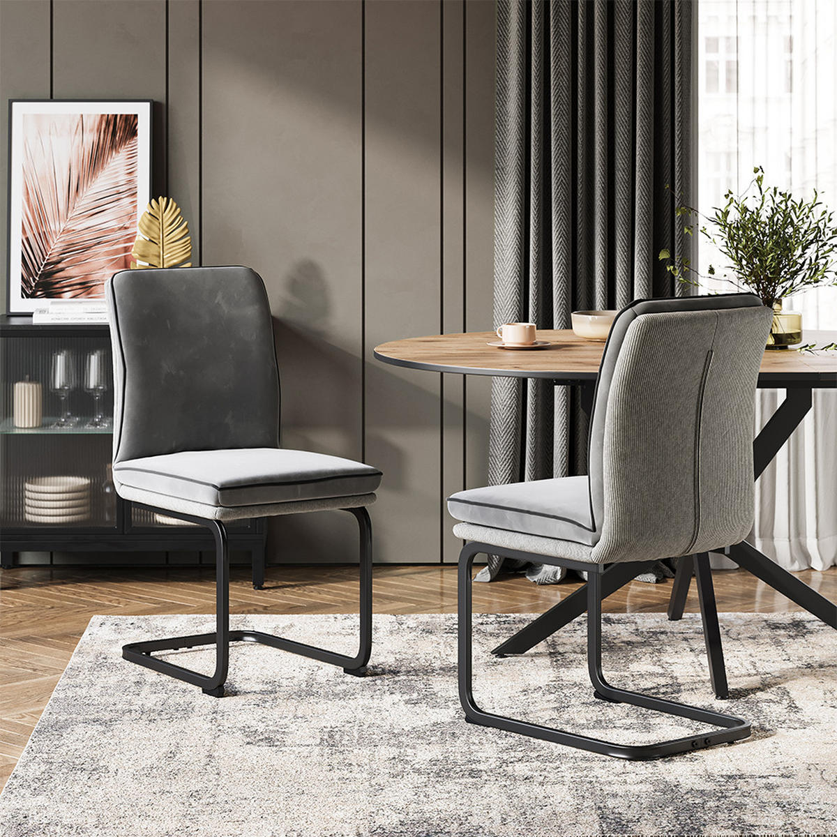 FREISCHWINGER Eleganza Grau 2er Set - Hellgrau, Textil (49/95.5/63.5cm) - Vicco