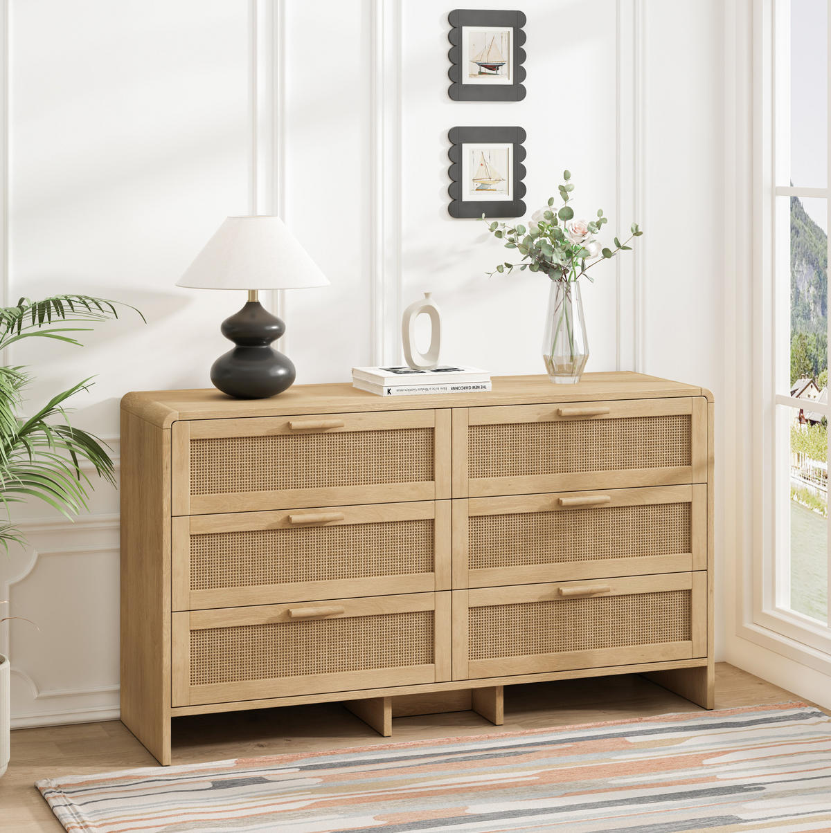 KOMMODE 130 cm Natur aus Holzwerkstoff mit Rattangeflecht - Naturfarben, Holzwerkstoff (40/74/130cm) - OKMYHOME