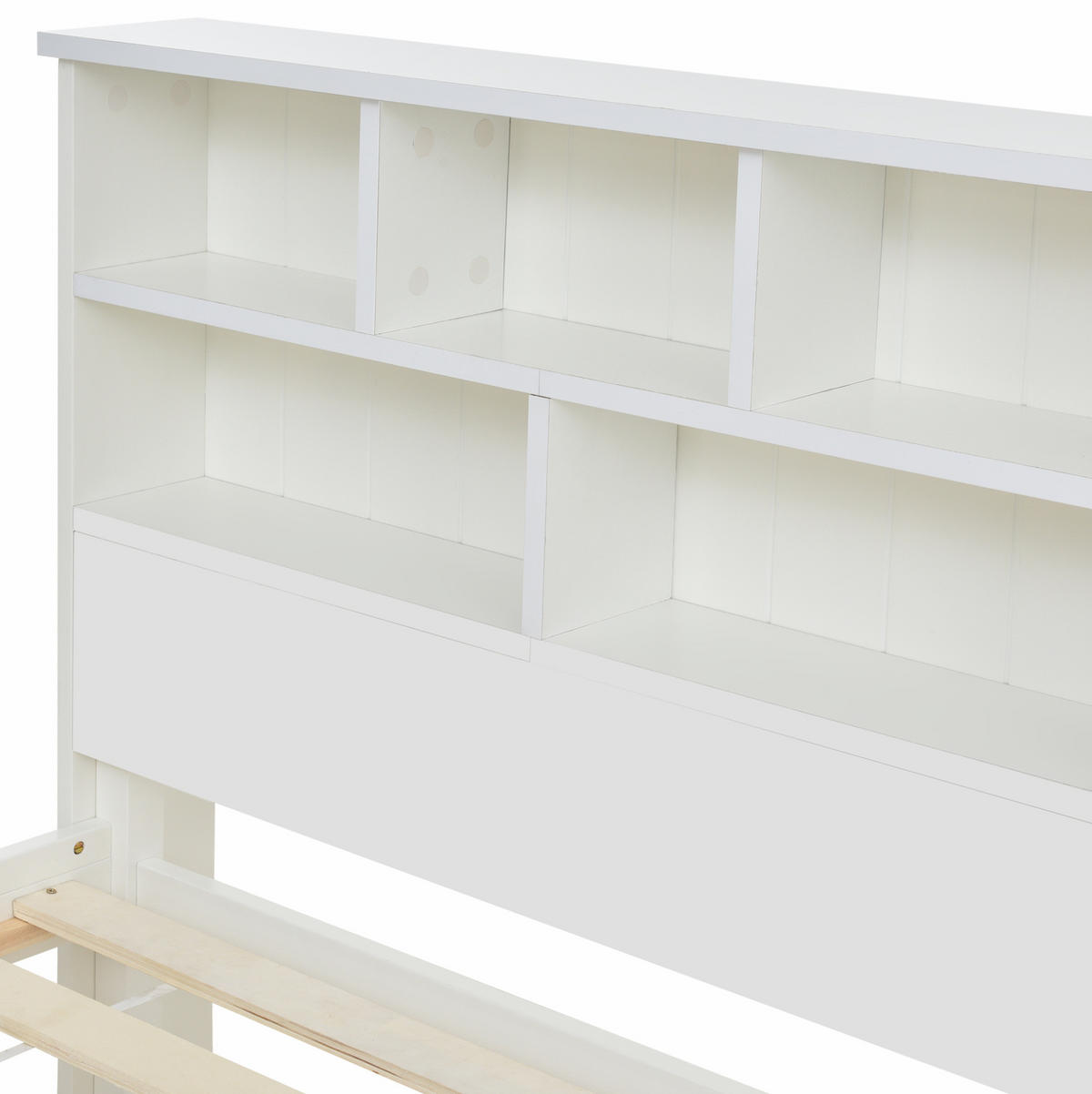 BETT 90/200 cm Weiß aus Massivholz mit Bücherregal-Kopfteil und Schubladen - Weiß, Holz (90/200cm) - OKMYHOME
