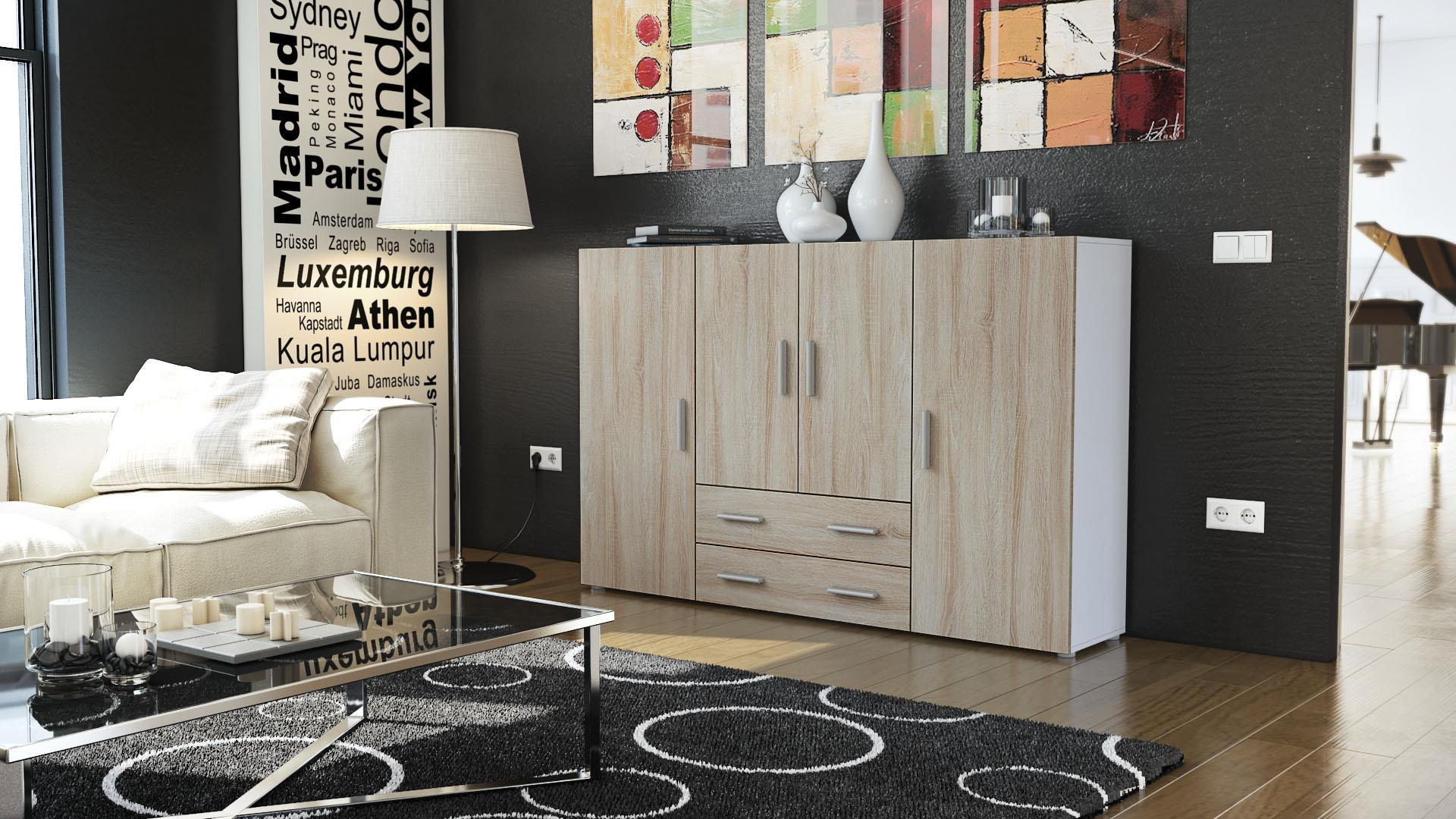 HIGHBOARD Nora Front in Eiche Sägerau - Eiche San Remo, Holzwerkstoff (166/106/35cm) - Vladon