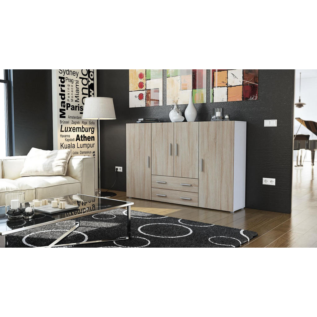 Thumbnail - Vladon Highboard, Eiche San Remo, Holzwerkstoff, 166x106x35 cm, Wohnzimmer, Kommoden & Sideboards, Highboards