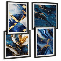 BILDER SET 4er Set - 50x50 cm & 40x60 cm Schwarzer Rahmen - Abstrakte, elegante Muster - Schwarz, Kunststoff (50/50cm) - TULUP