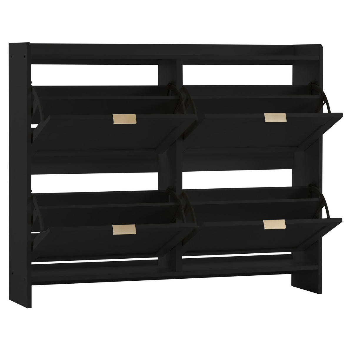 SCHUHSCHRANK 110/24/90 cm in Schwarz mit 4 Klappenfächern und offenen Ablagen - Schwarz, Holzwerkstoff (110/90/24cm) - Flora Grace