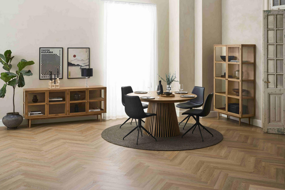 VITRINE Eiche massiv - Honigeiche/Eichefarben, Holz/Holzwerkstoff (100/180/40cm) - Furnhouse