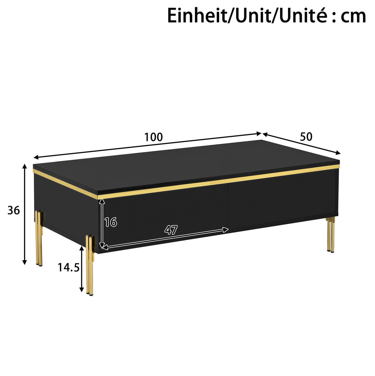 COUCHTISCH 100/50/36 cm in Schwarz aus Spanplatte mit Stauraum und Metallbeinen - Schwarz, Holzwerkstoff (100/50/36cm) - OKMYHOME