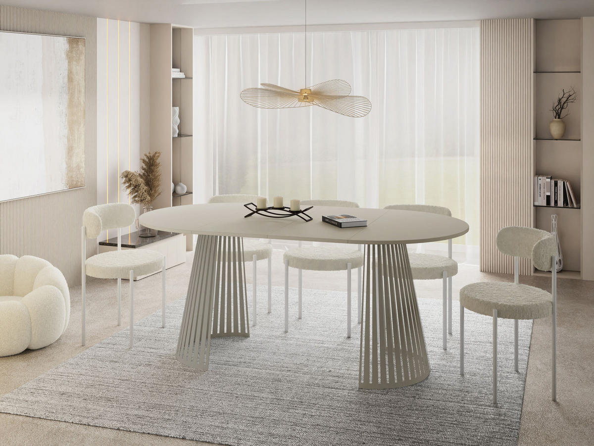 ESSTISCH Naro rund ausziehbar mit Lamellen-Metallgestell in Grau-Beige, Grau-Beige 120-200/120/76 cm - Kaschmir/Beige, Holzwerkstoff/Metall (120/120/76cm) - WFL GROUP