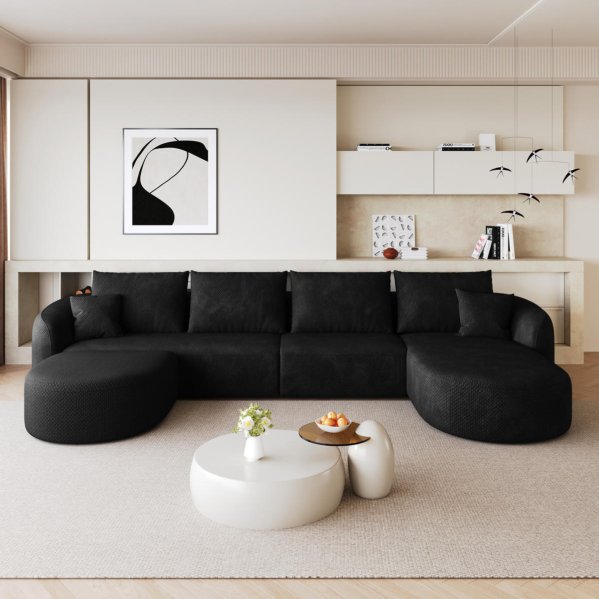 WOHNLANDSCHAFT DE-34817 U-Form 3-Sitzer Chaiselongue rechts Schwarz - Schwarz, Textil (168/85/336cm) - ComfortXL