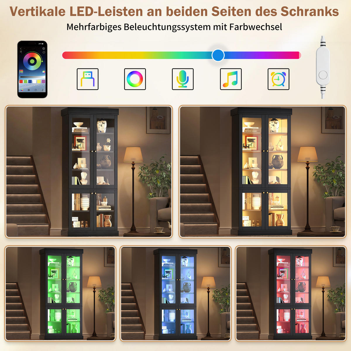 VITRINE LED Glasfront Schwarz - Schwarz, Glas (80/180/40cm) - FLIEKS