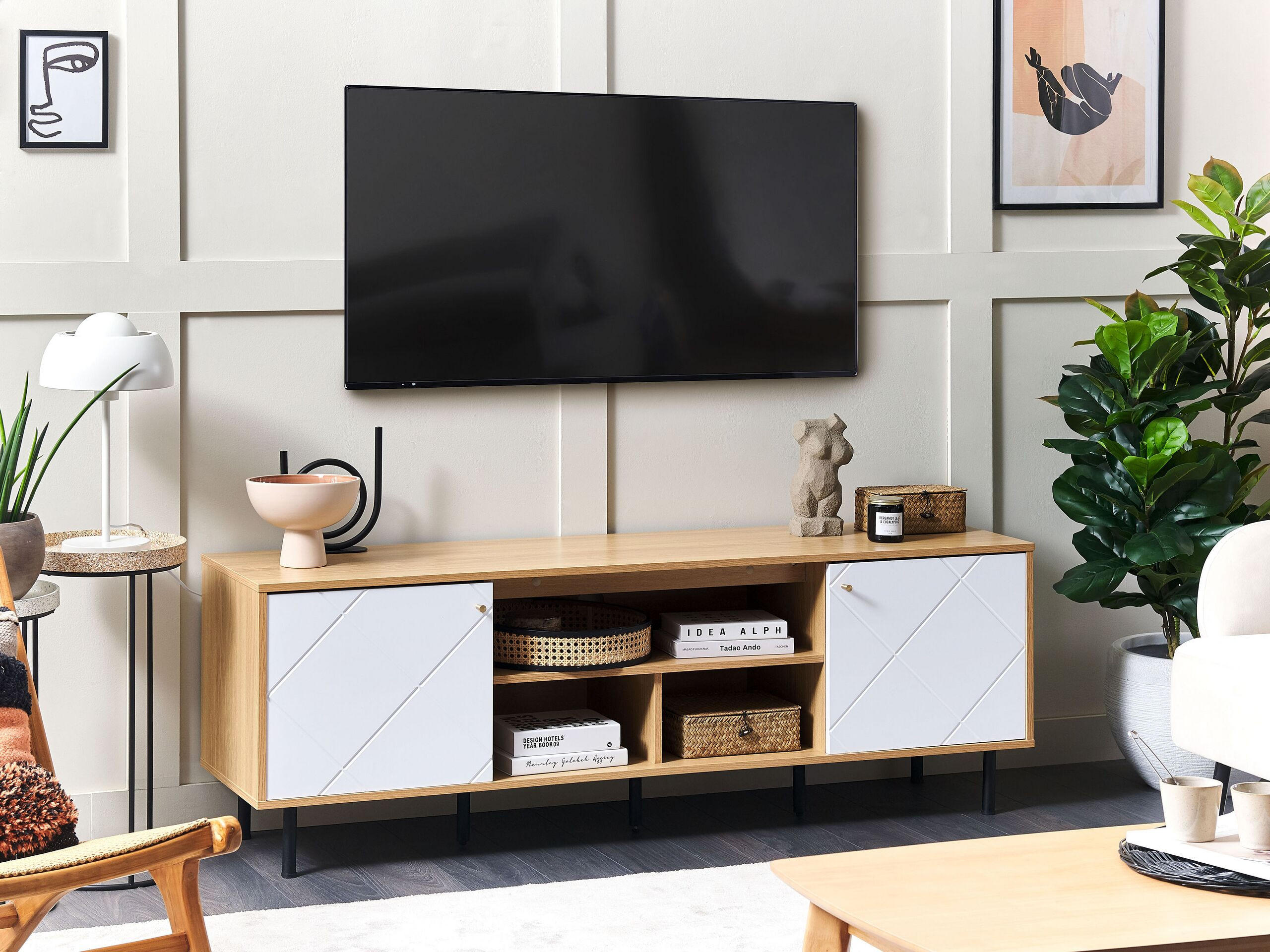 TV-MÖBEL Hellbraun, Weiß PALMER 40/160/56 cm - Hellbraun, Holzwerkstoff (160/56/40cm) - Beliani
