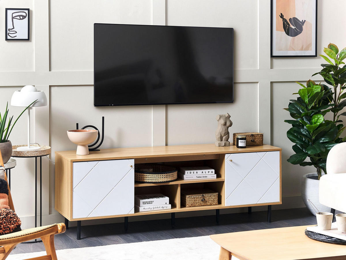 TV-MÖBEL Hellbraun, Weiß PALMER 40/160/56 cm - Hellbraun, Holzwerkstoff (160/56/40cm) - Beliani
