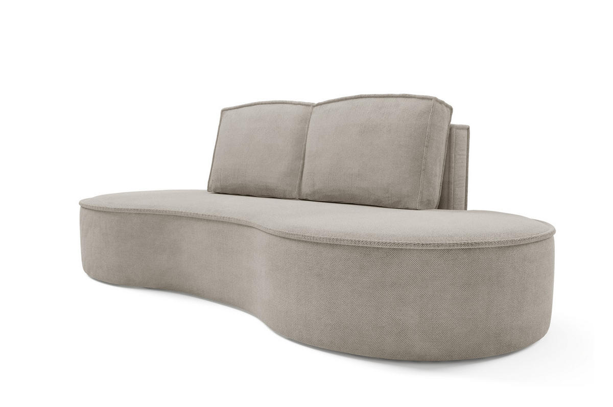 SOFA Molly – Freistehendes halbrundes Designsofa mit zwei eleganten, abnehmbaren RückenKissen, Curio Stoff, Größe: 234x101x88 cm, Esche - Silberfarben, Holz/Textil (234/88/101cm) - DomoHome