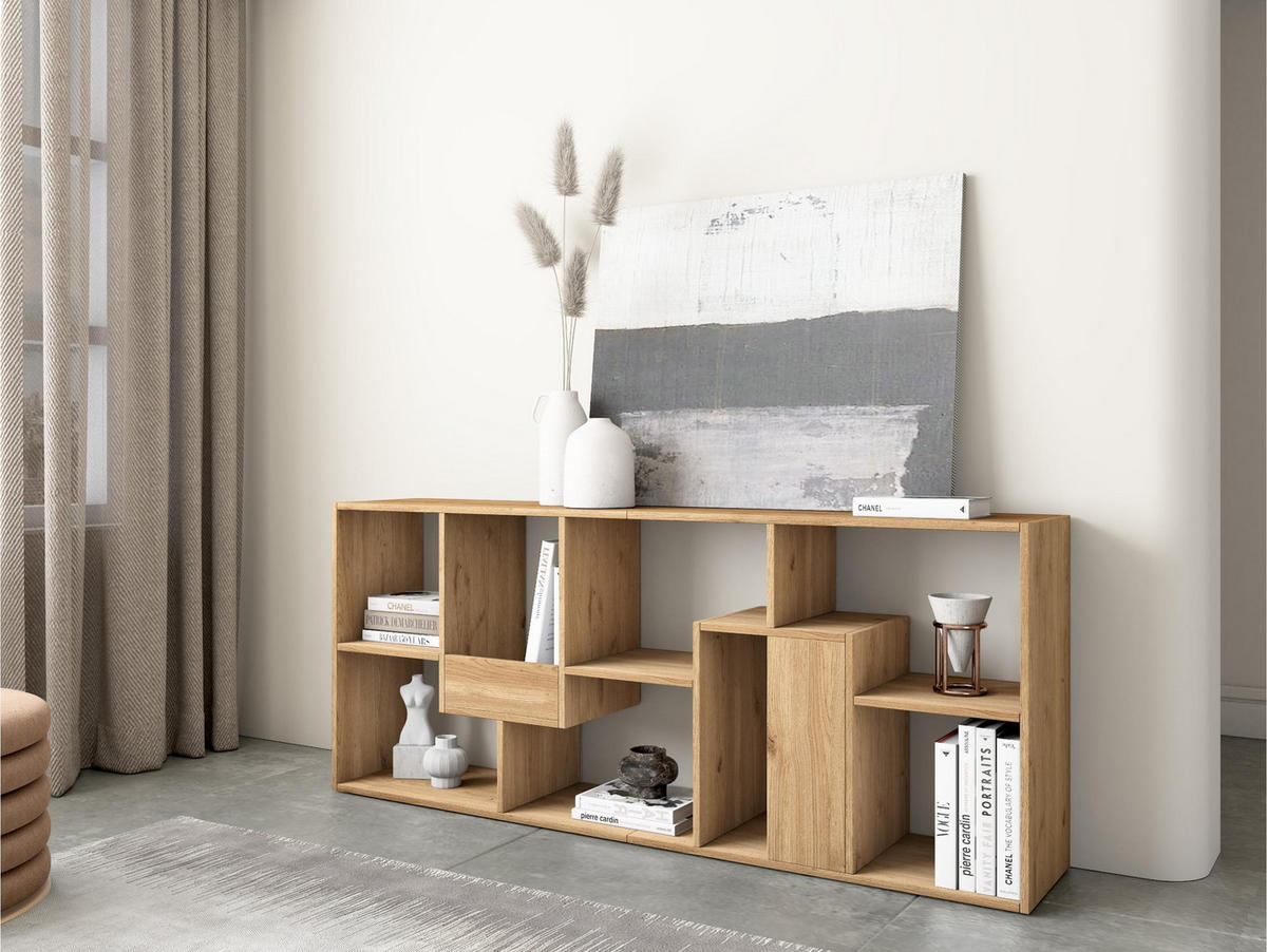 REGAL Bibliothek, Eiche, 67/31/162cm - Eichefarben, Holzwerkstoff (67/162/31cm) - Skraut Home