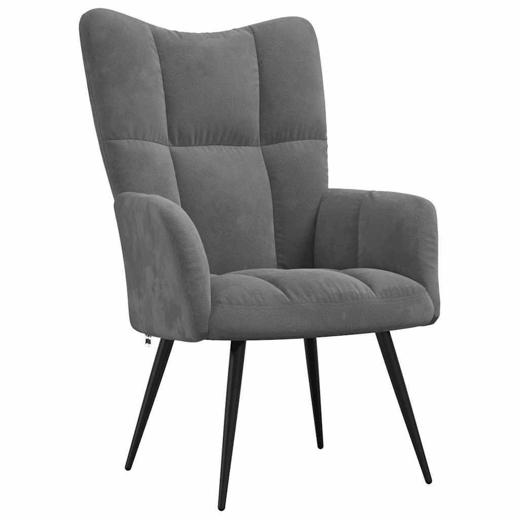 RELAXSESSEL Dunkelgrau Samt - Dunkelgrau/Schwarz, Textil/Metall (70/96.5/61cm) - vidaXL