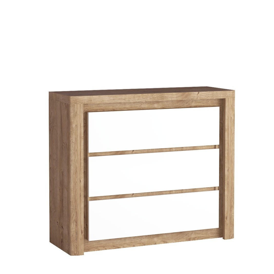 KOMMODE VARUS 114/97,5/40,5cm mit 3 Schubladen Türen Eichefarben - Eichefarben/Weiß, Holzwerkstoff (114/97.5/40.5cm) - MASSENO