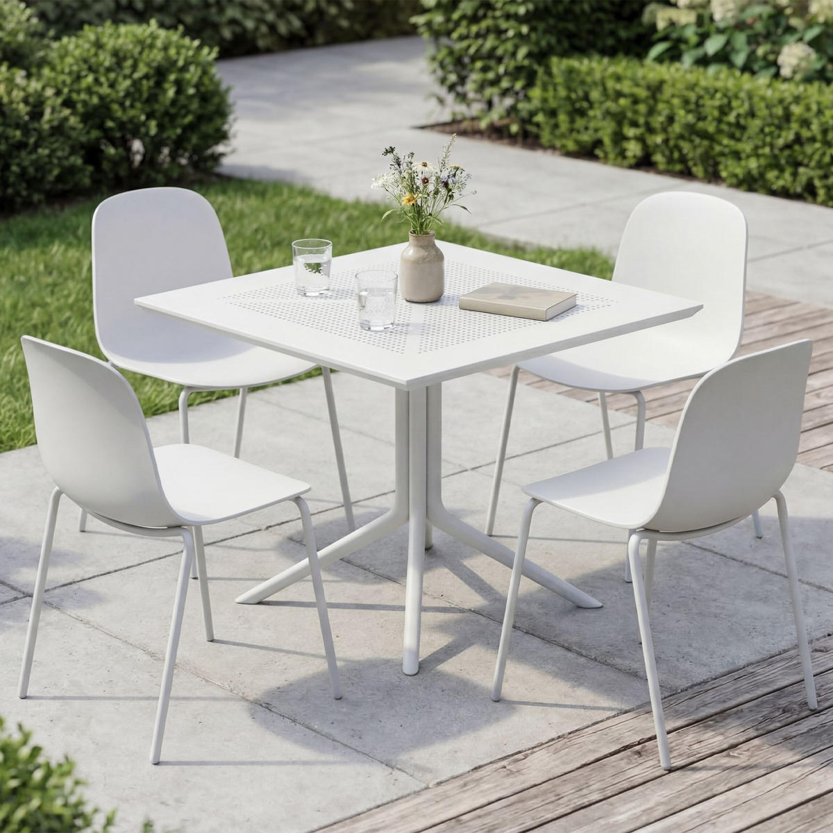 GARTENMÖBEL-SET Mara 4 Stühle 186x182x85cm Metall Weiß Balkonset - Weiß, Metall - DELUKE