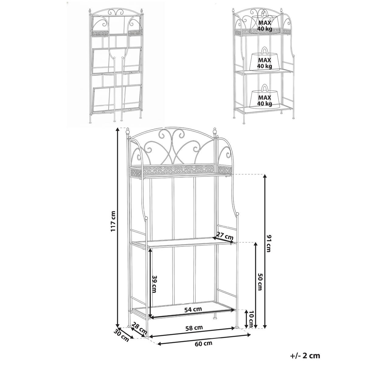 REGAL 60 /30 cm Grau Villadose - Grau, Metall (60/117/30cm) - Beliani