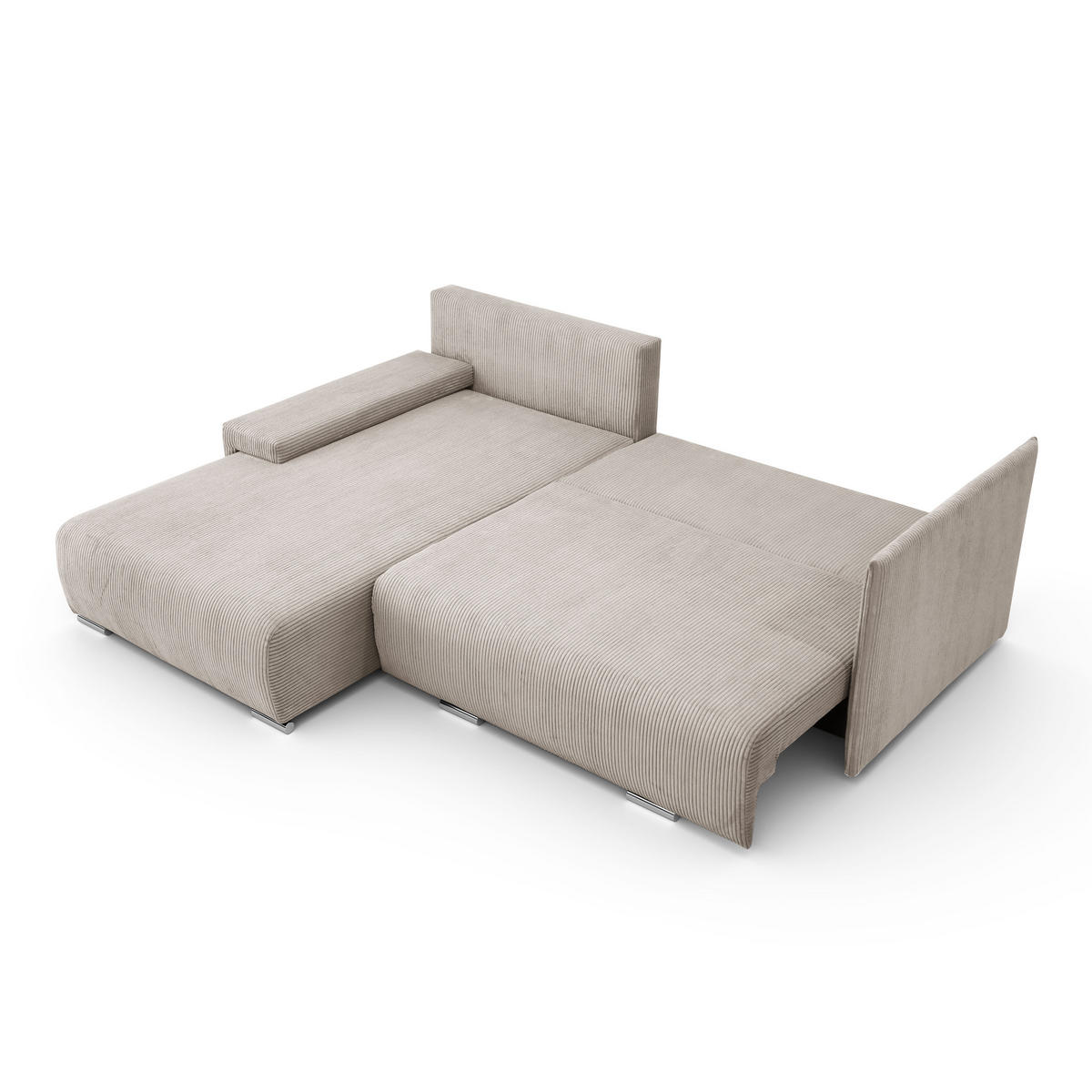 ECKSOFA L-Form Schlaffunktion Livorno Cord-Stoff Beige Links - Chromfarben/Beige, Holz/Kunststoff (188/246cm) - Kaiser Möbel