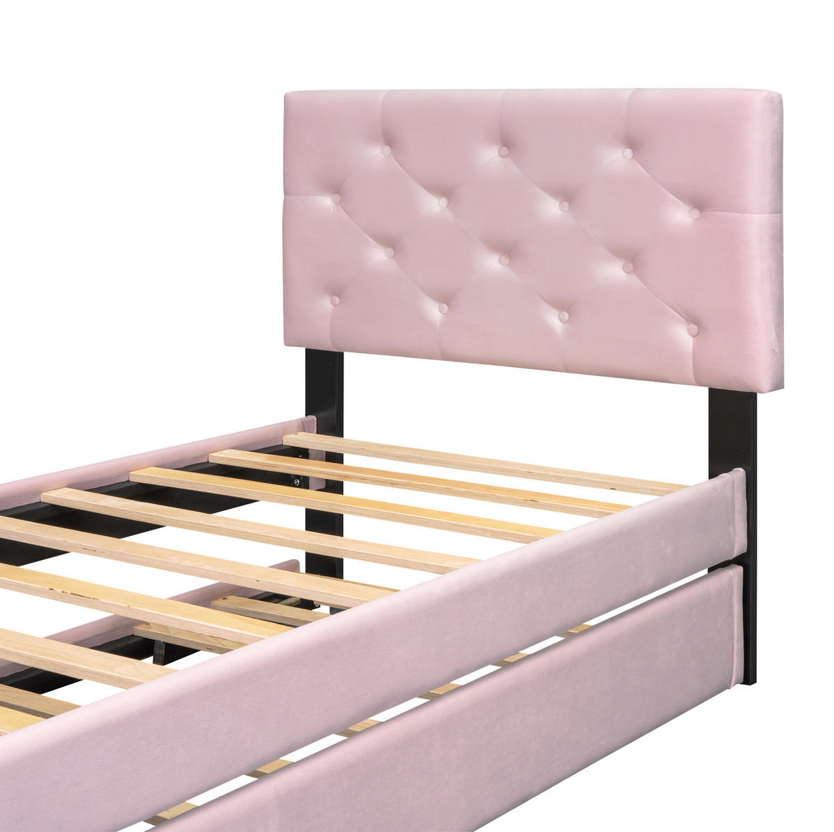 POLSTERBETT 90/200 cm mit Lattenrost und ausziehbarem Rollbett aus Samt, Rosa - Rosa, Textil (90/200cm) - Redom