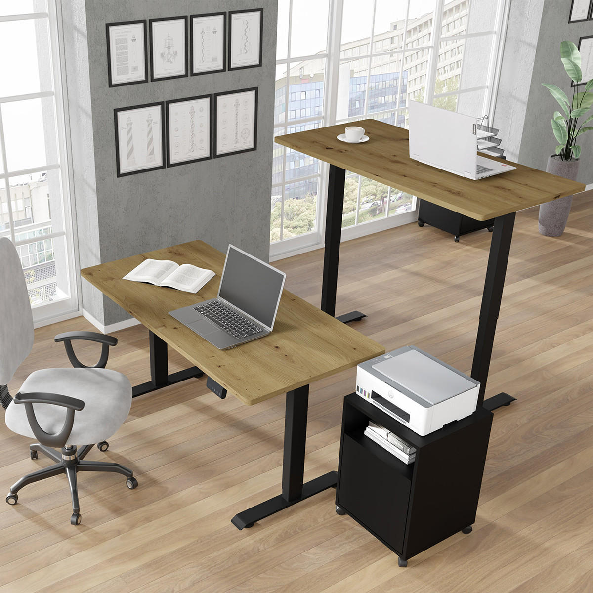 SCHREIBTISCH Ergo Holz und Schwarz - Schwarz/Braun, Holzwerkstoff (70/140/73cm) - Petits-meubles