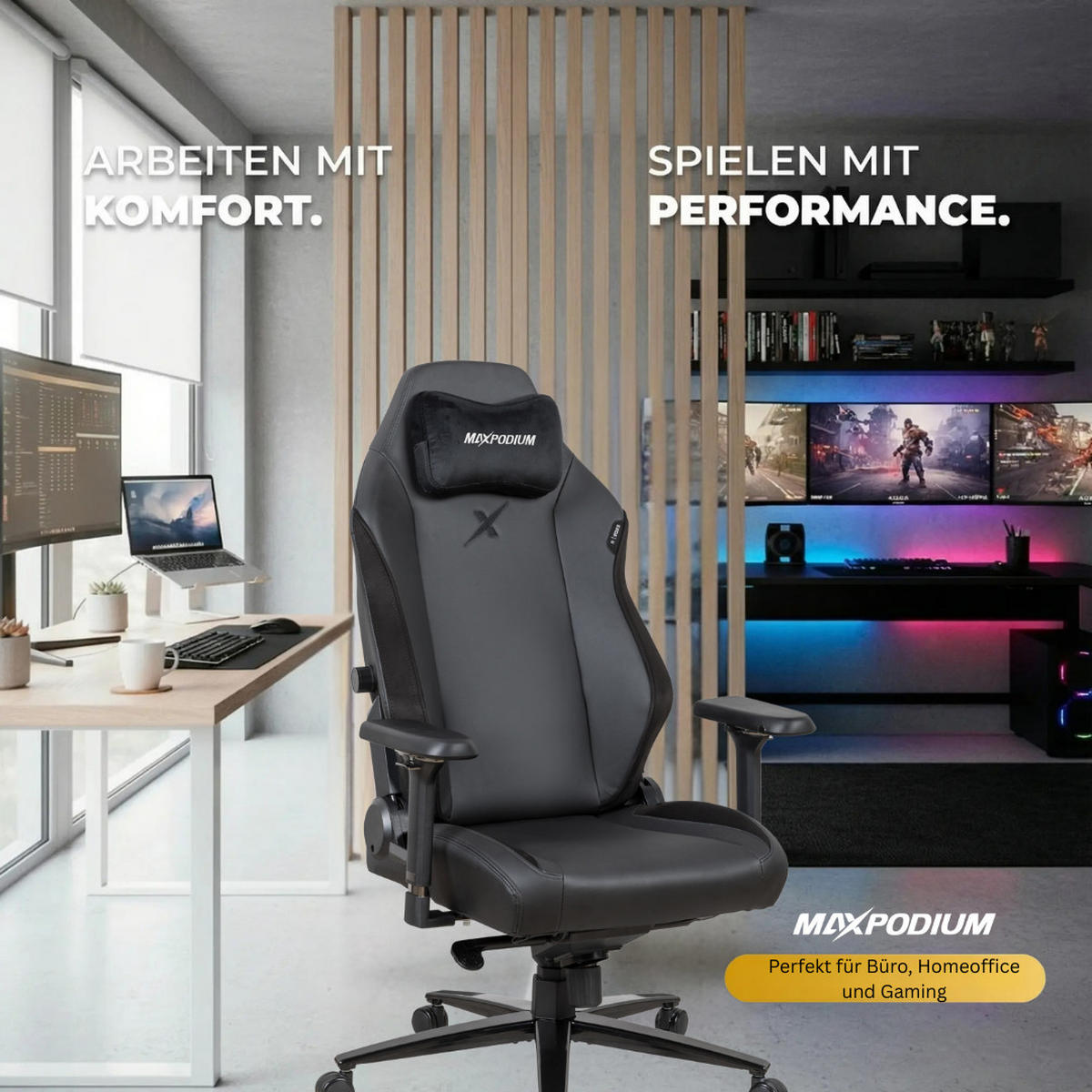 GAMING-BÜROSTUHL Heavy SMI Schwarz - Schwarz, Metall (55/137/49cm) - MaxPodium