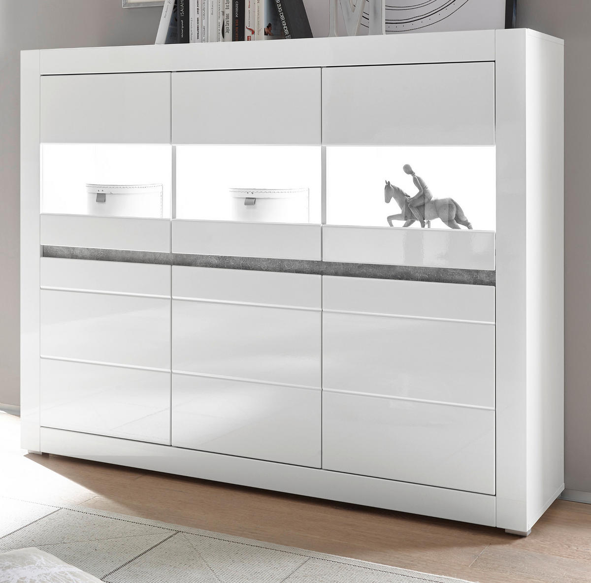 HIGHBOARD Hochglanz weiß, Schrank 164 x 131 cm mit Soft-Close-Funktion - Weiß Hochglanz/Weiß, Glas/Holzwerkstoff (164/131/42cm) - Furn.Design