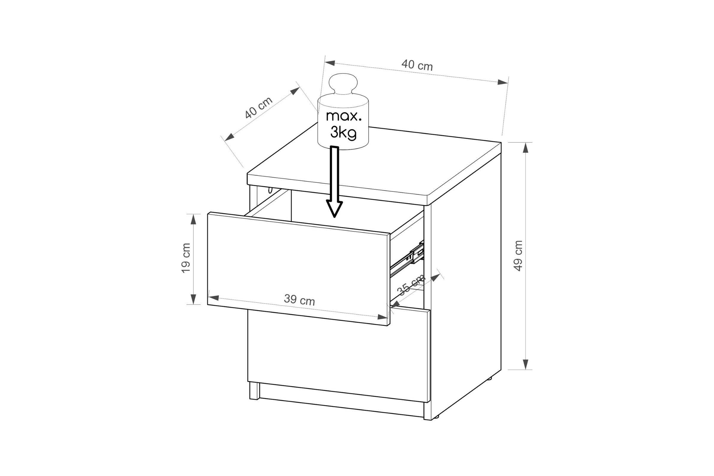 Thumbnail - Deine Möbel 24 Kinder-Nachttisch, Weiß, Eiche Wotan, Holzwerkstoff, 2 Schubladen, 40x50x40 cm, Kinder- & Jugendzimmer, K...