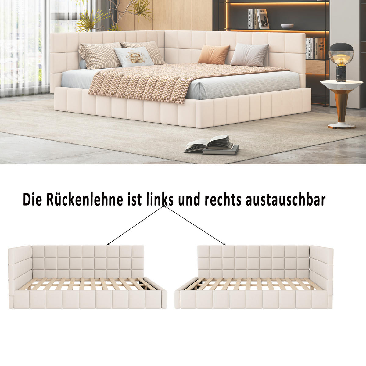 POLSTERBETT 160x200 Beige Samt Lattenrost - Beige, Textil (160/200cm) - FLIEKS