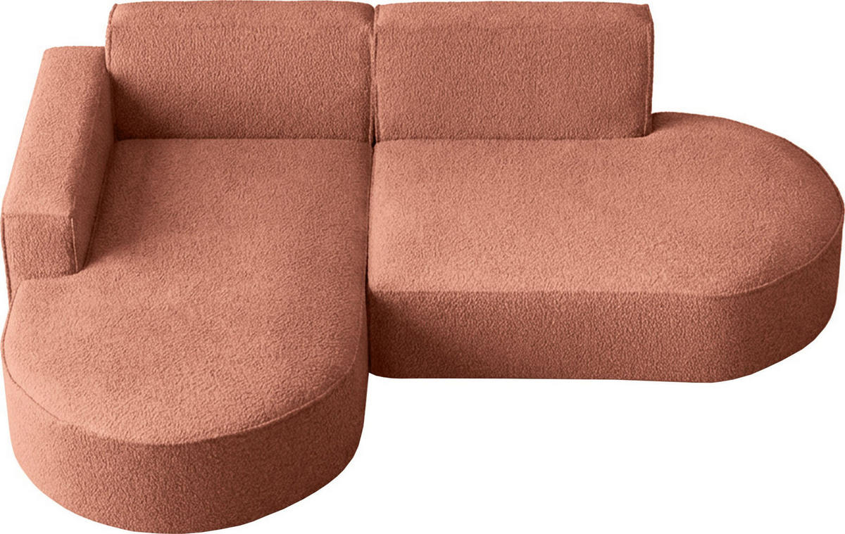 ECKSOFA Hana L-Form 3-Sitzer Ecke Links, Boucle, Terra 241/73/168 cm - Terracotta/Schwarz, Textil/Metall (241/168cm) - WFL GROUP