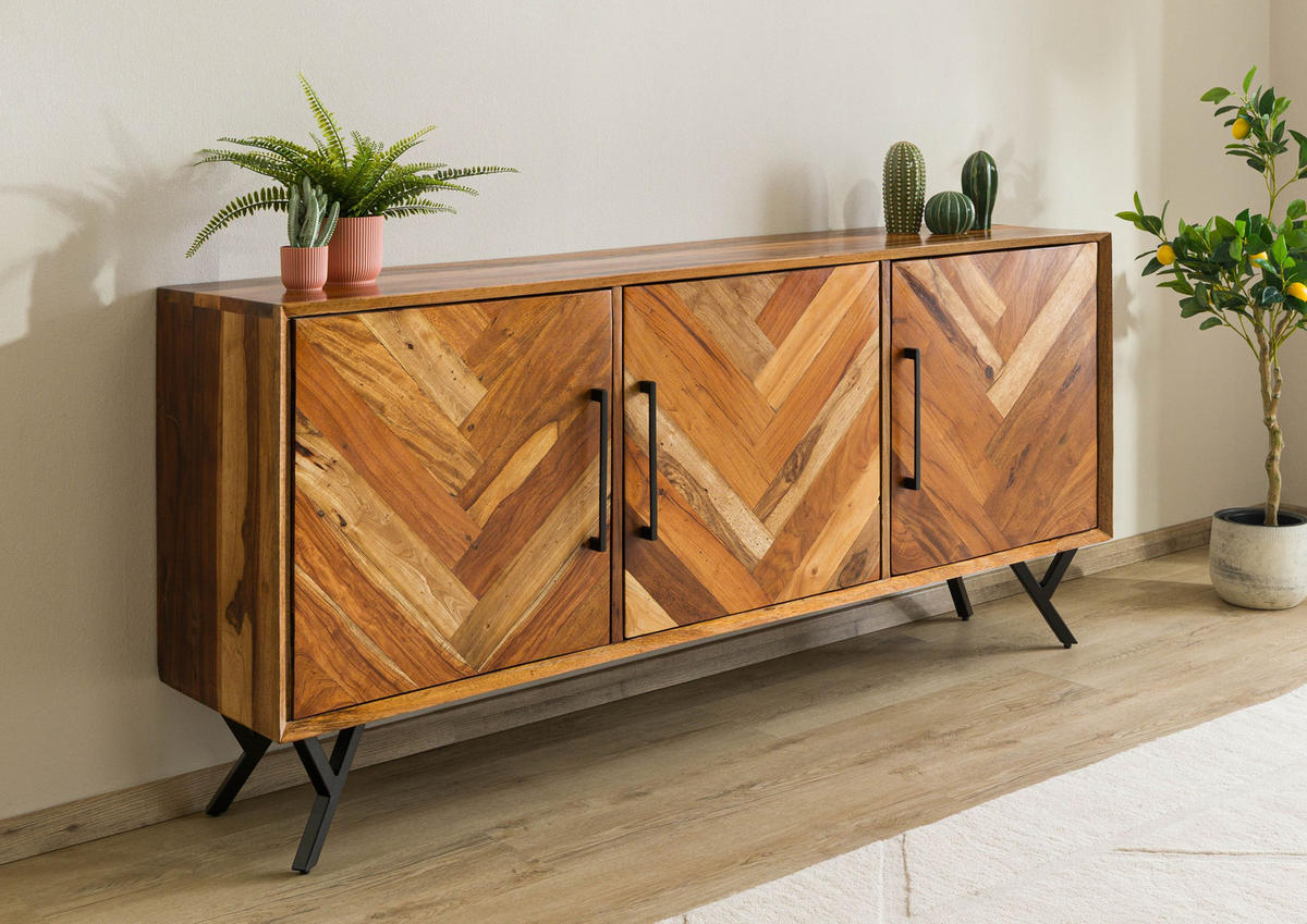 SIDEBOARD Altholz 180x40x81 natur lackiert AVIGNON #135 - Braun, Holz (180/81/40cm) - Massivmoebel24