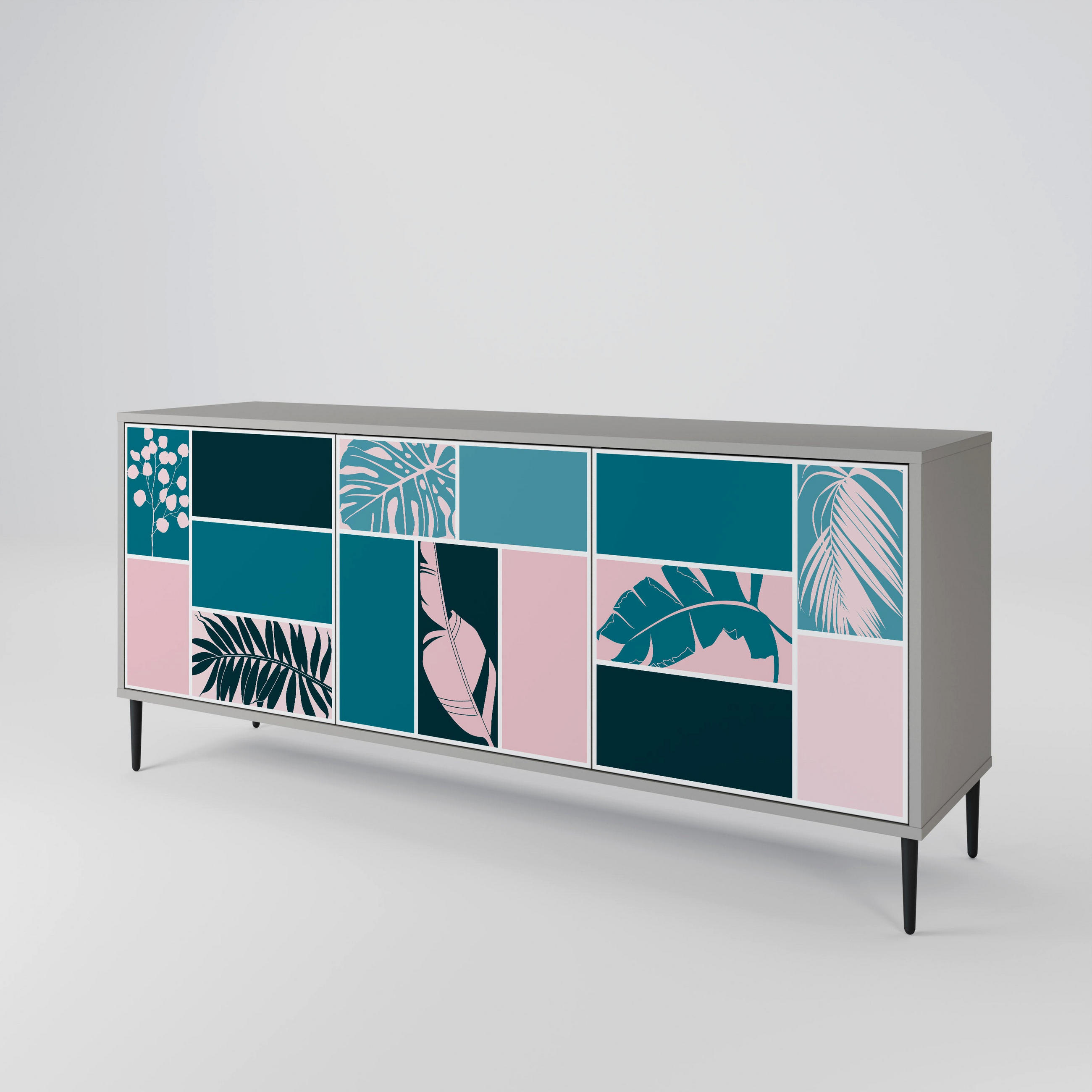 SIDEBOARD COMBINATION OF SHAPES, Graue Oberfläche, 164,5x42x72,5 cm, 3 Türen - Schwarz/Grau, Holzwerkstoff/Metall (164.5/72.5/42cm) - SpaceRebels