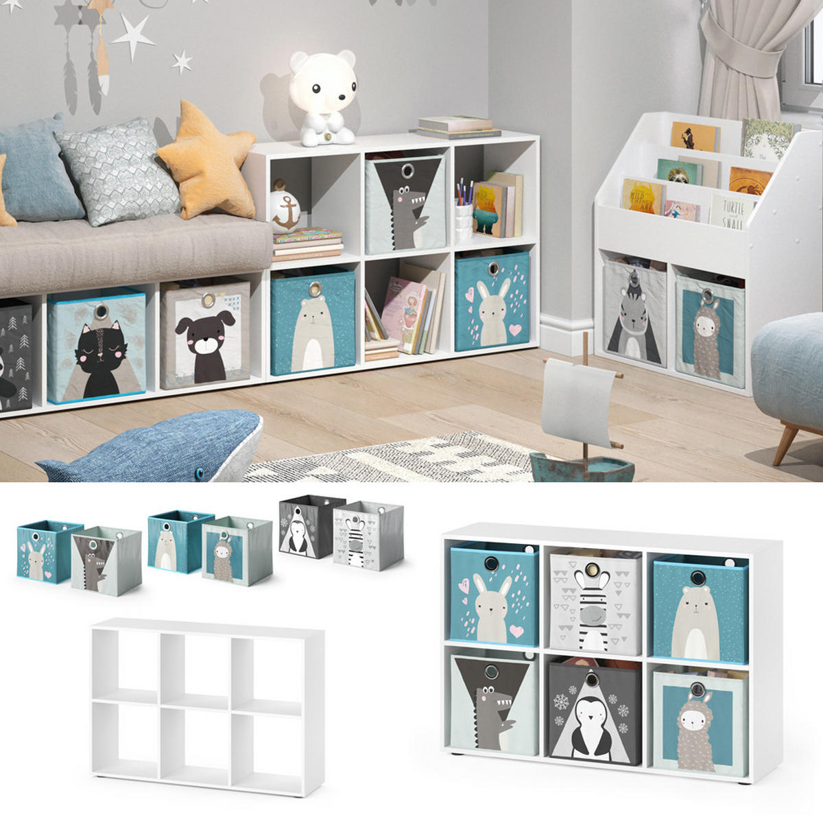 KINDERREGAL Weiß 72 x 107.8 cm mit 6 Faltboxen - Weiß, Holzwerkstoff (72/107.8/29cm) - Vicco