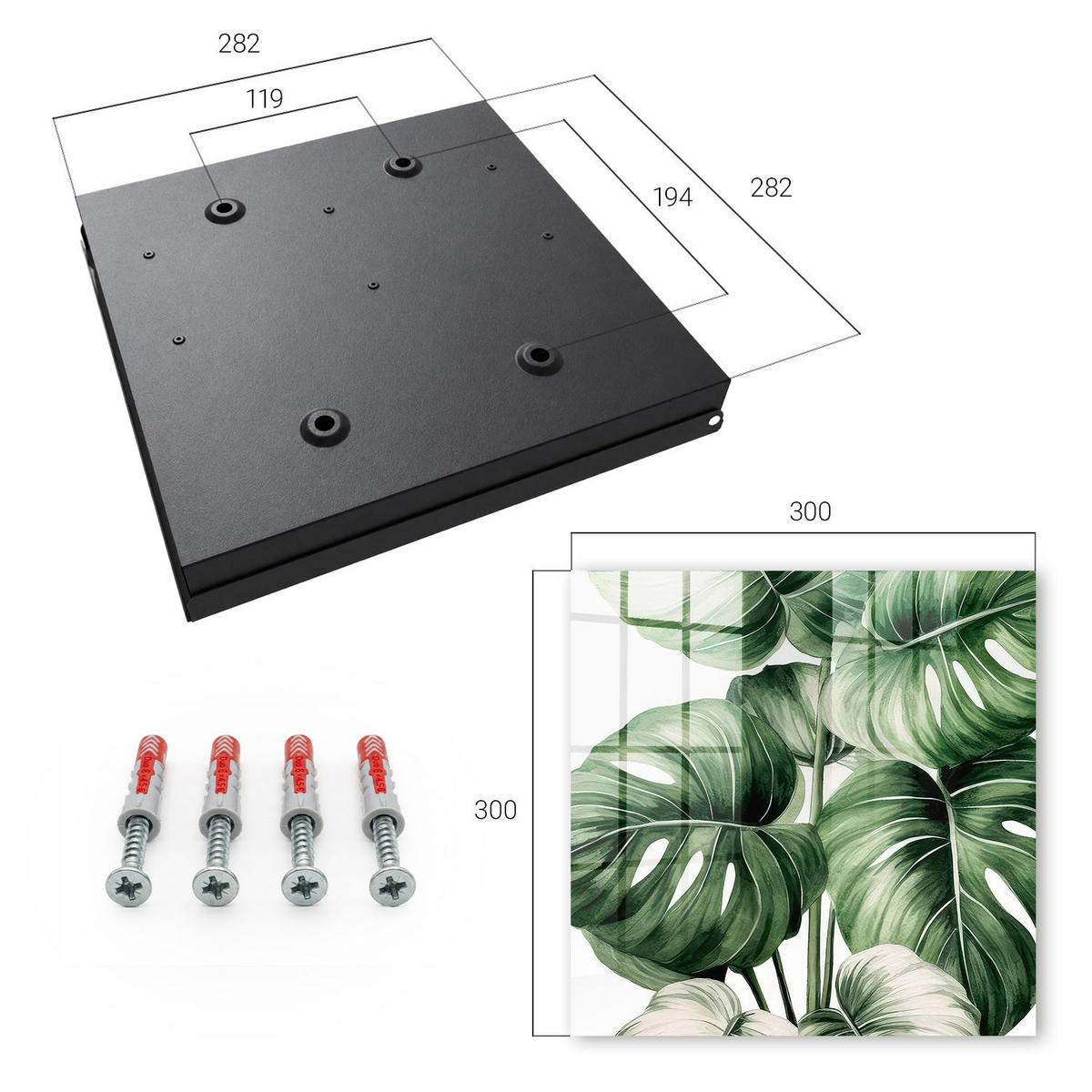 SCHLÜSSELBOX Schwarz 30x30 cm- Türöffnung nach rechts - Grüne Blätter - Grün, Metall (30/30/5cm) - TULUP