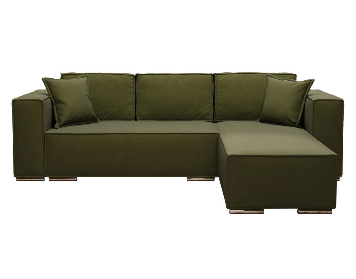 ECKSOFA L Form Vinoria Grün 255/180/82 cm Rechts mit Schlaffunktion - Chromfarben/Dunkelgrün, Textil/Metall (255/180cm) - AX Living