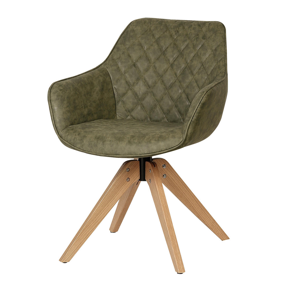 ARMLEHNENSTUHL - Eiche massiv - Eichefarben/Olivgrün, Leder (60/80/62cm) - home24