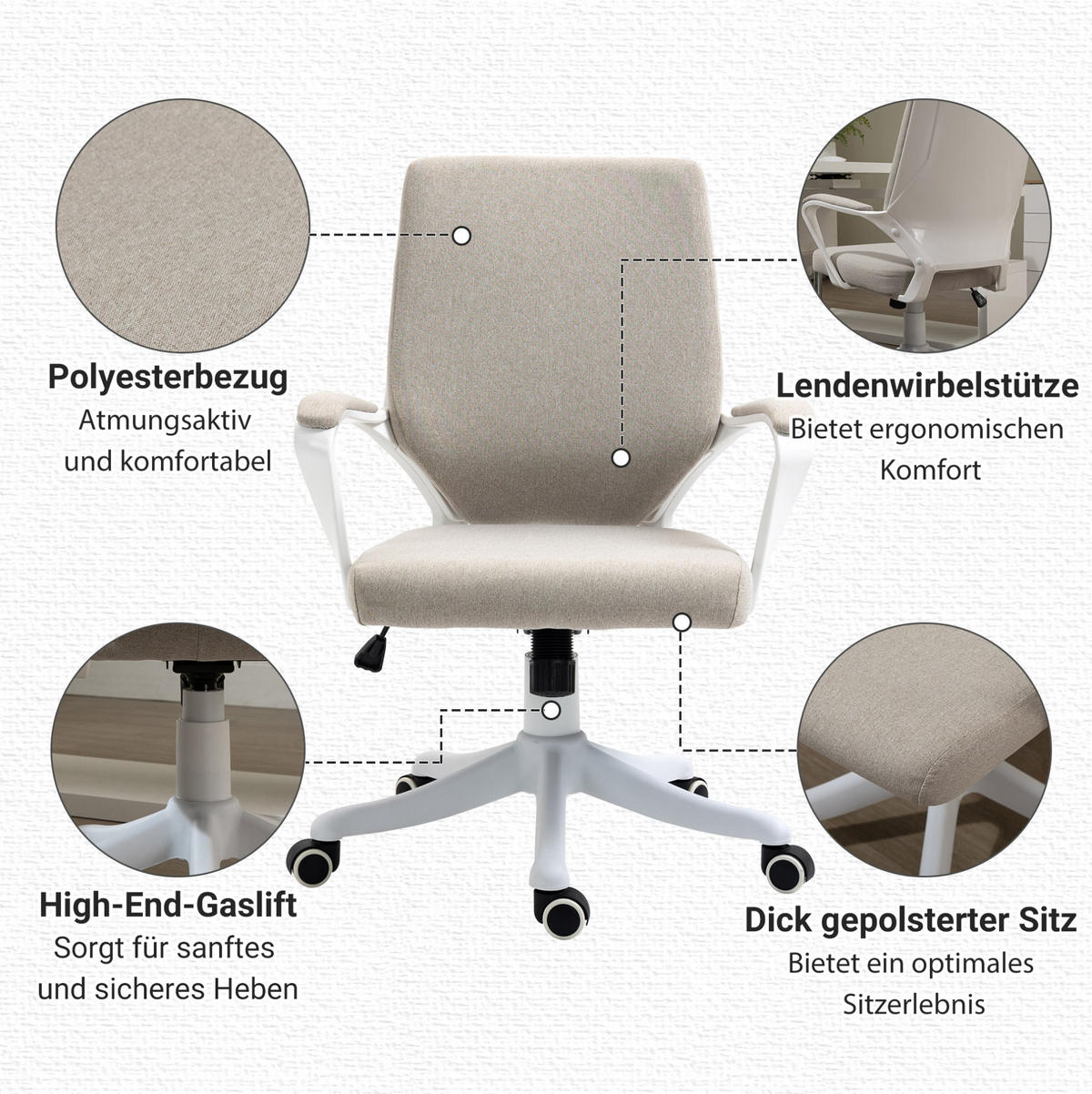 DREHSTUHL 62/69/92-100 cm, ergonomisch, höhenverstellbar, beige - Beige, Kunststoff (69/100/62cm) - Redom