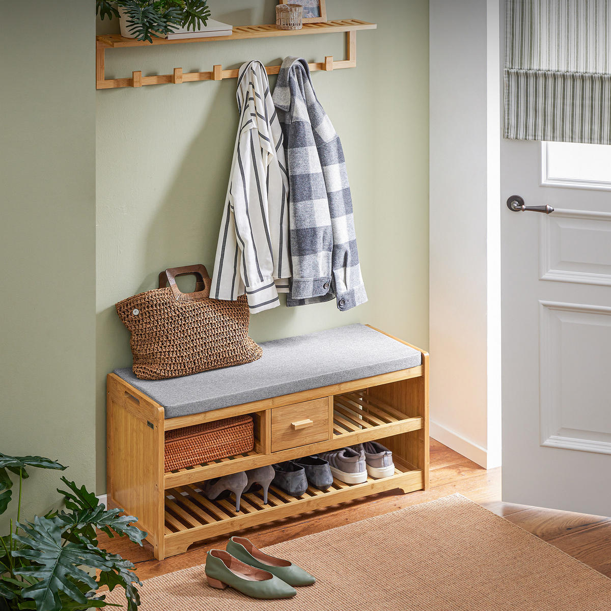 SCHUHBANK Natur - Naturfarben, Holz (91/45/34cm) - SoBuy