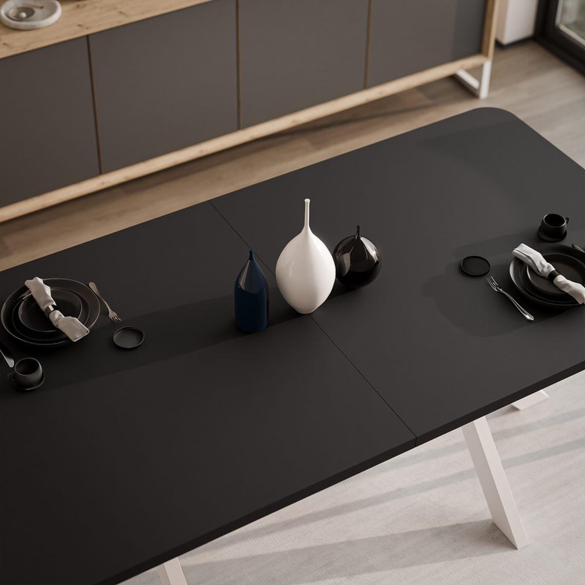 AUSZIEHTISCH DANTON 200/100/76 cm, Weiß / Schwarz - Schwarz/Weiß, Holzwerkstoff/Metall (100/200/76cm) - Idohome