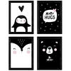 POSTER Set mit 4 „Pinguino, Fuchs und Bär umarmt“ Tiere A3 Rahmenlos - Klar, Papier (29.7/3cm) - Nacnic
