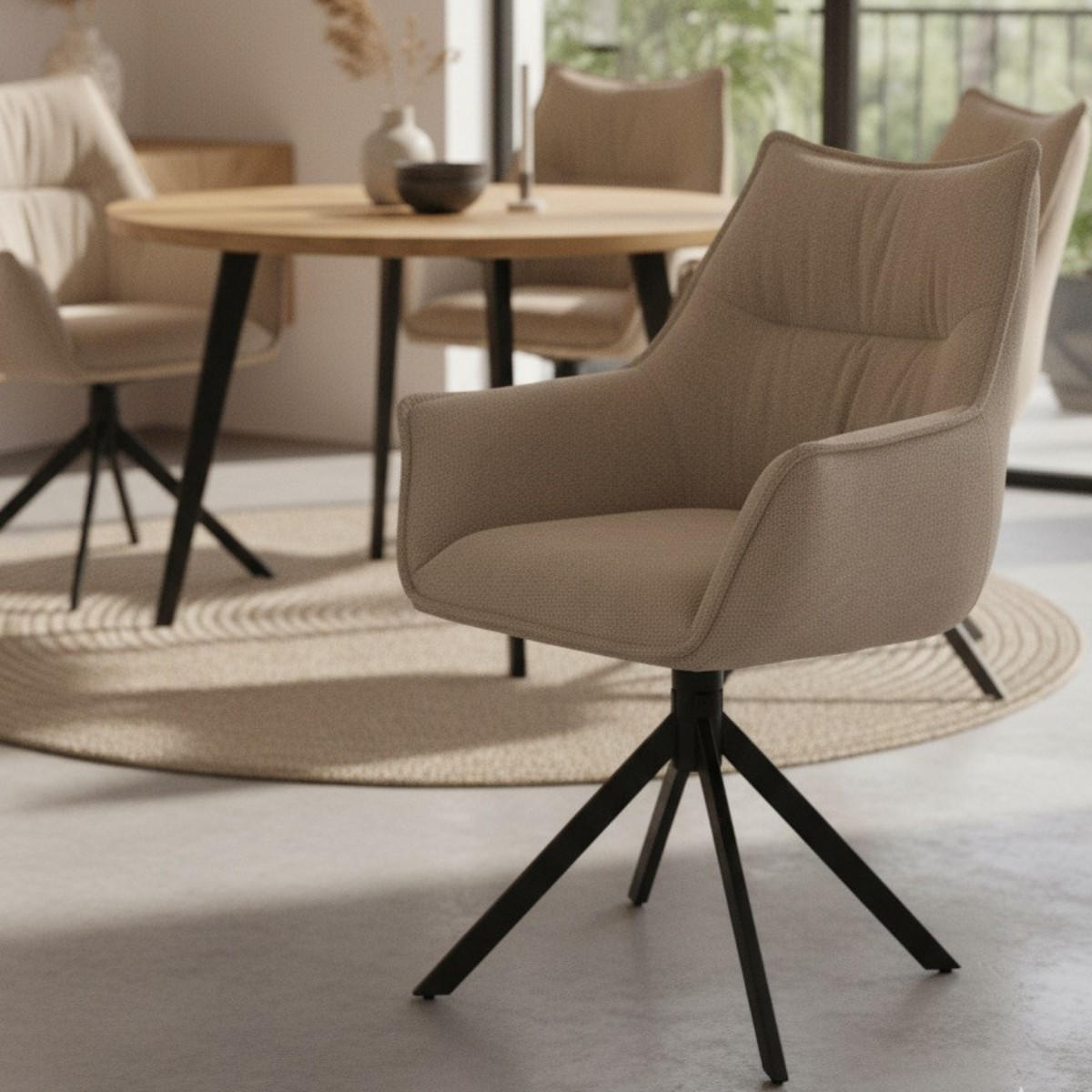 ESSZIMMERSTUHL Ginosa drehbar 2er-Set - Beige/Schwarz, Textil/Metall (62/90/66cm) - Mr. Deko