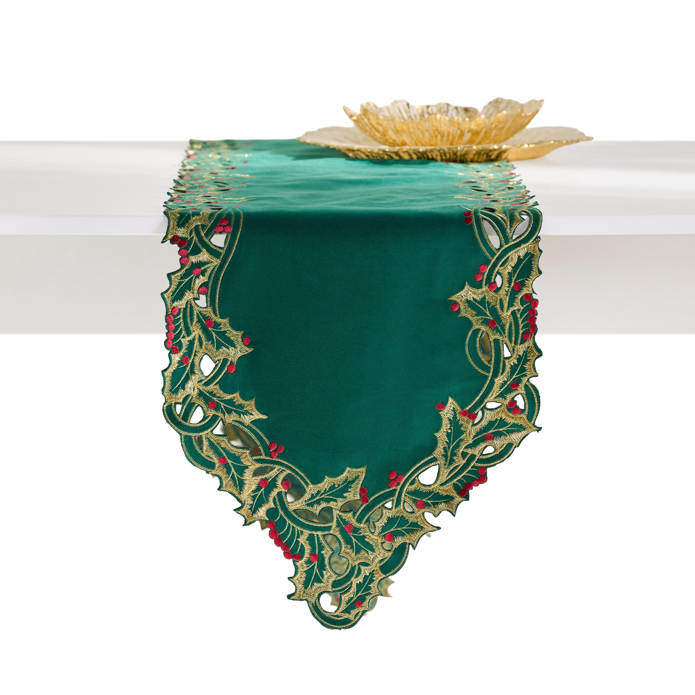 TISCHLÄUFER Bestickter MERRISO 35x174 cm, Grün, Weihnachten Deko Tischdecke, Christmas - Grün, Kunststoff (174/35/1cm) - home&you
