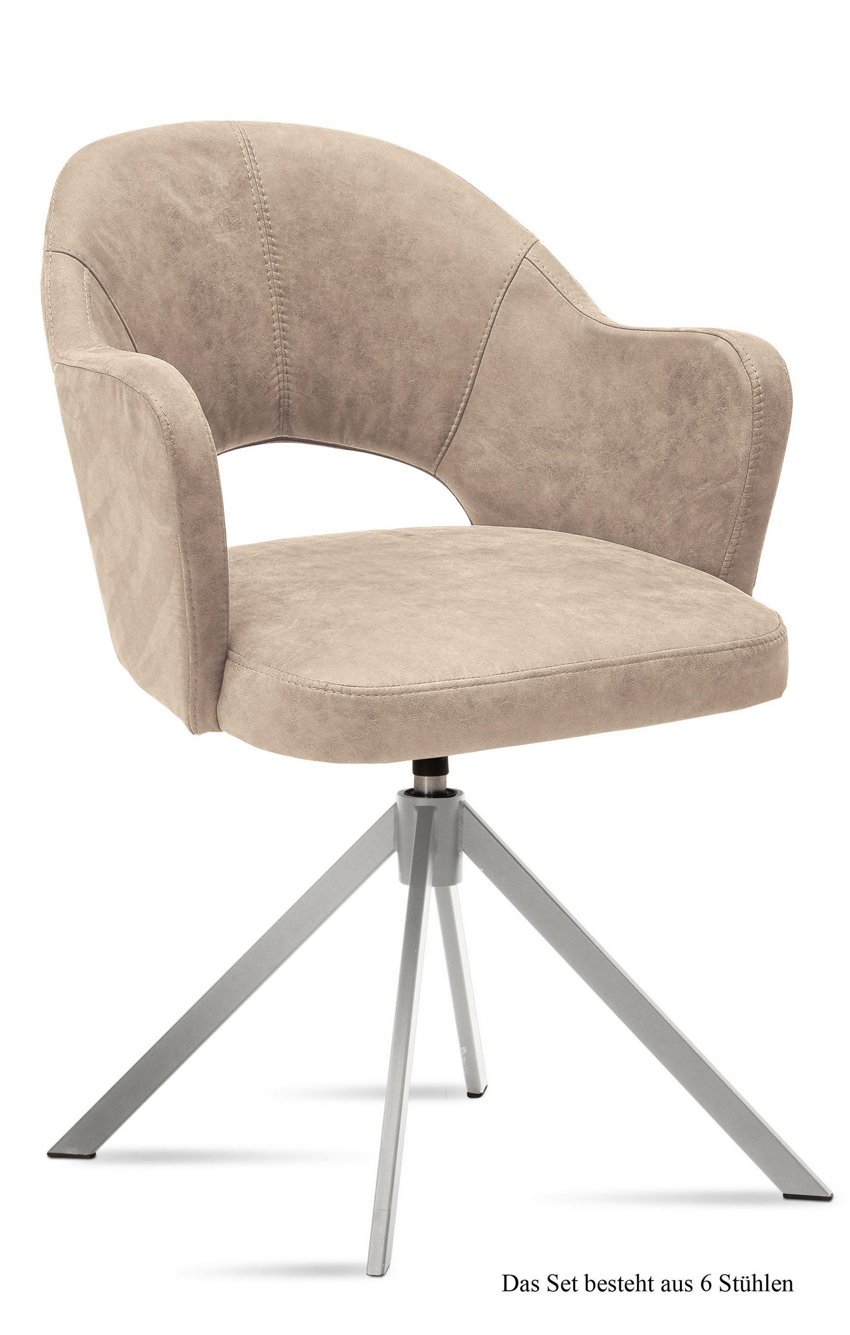 ARMLEHNSTUHL drehbar (6er-Set) Davinia 59x87x61 Edelstahl/Natur - Edelstahlfarben/Naturfarben, Kunststoff (61/87/59cm) - 58aufmkessel