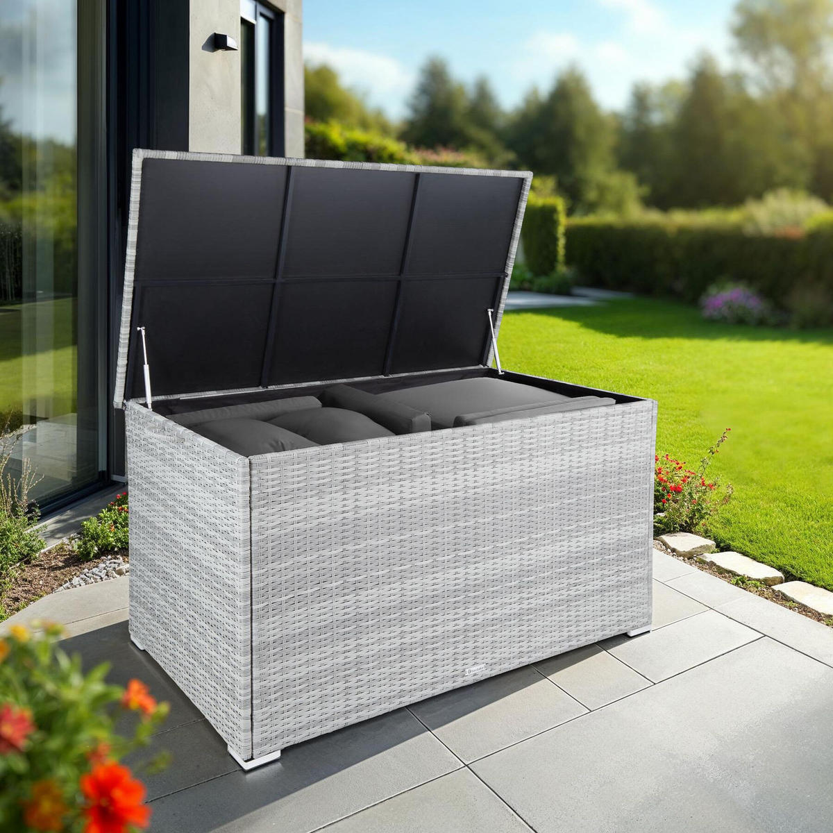 AUFLAGENBOX Oslo,145 x 82,5 x 79,5 cm,hellgrau - Hellgrau, Kunststoff (82.5/79.5/145cm) - tectake