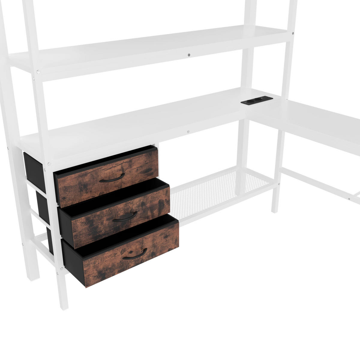 HOCHBETT 140/200 cm Weiß aus Metall und MDF mit Schreibtisch - Weiß, Metall (140/200cm) - OKMYHOME