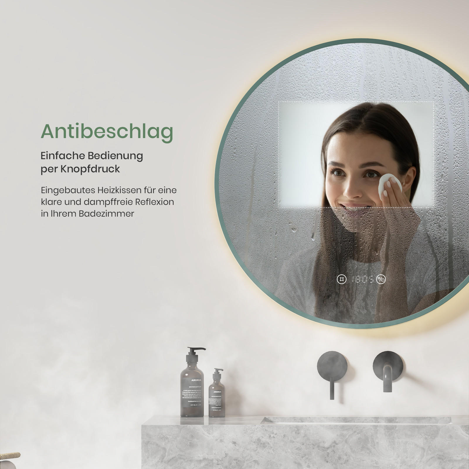 BADSPIEGEL mit Beleuchtung Grün ф60 cm - Grün, Glas (60/60/60cm) - EMKE