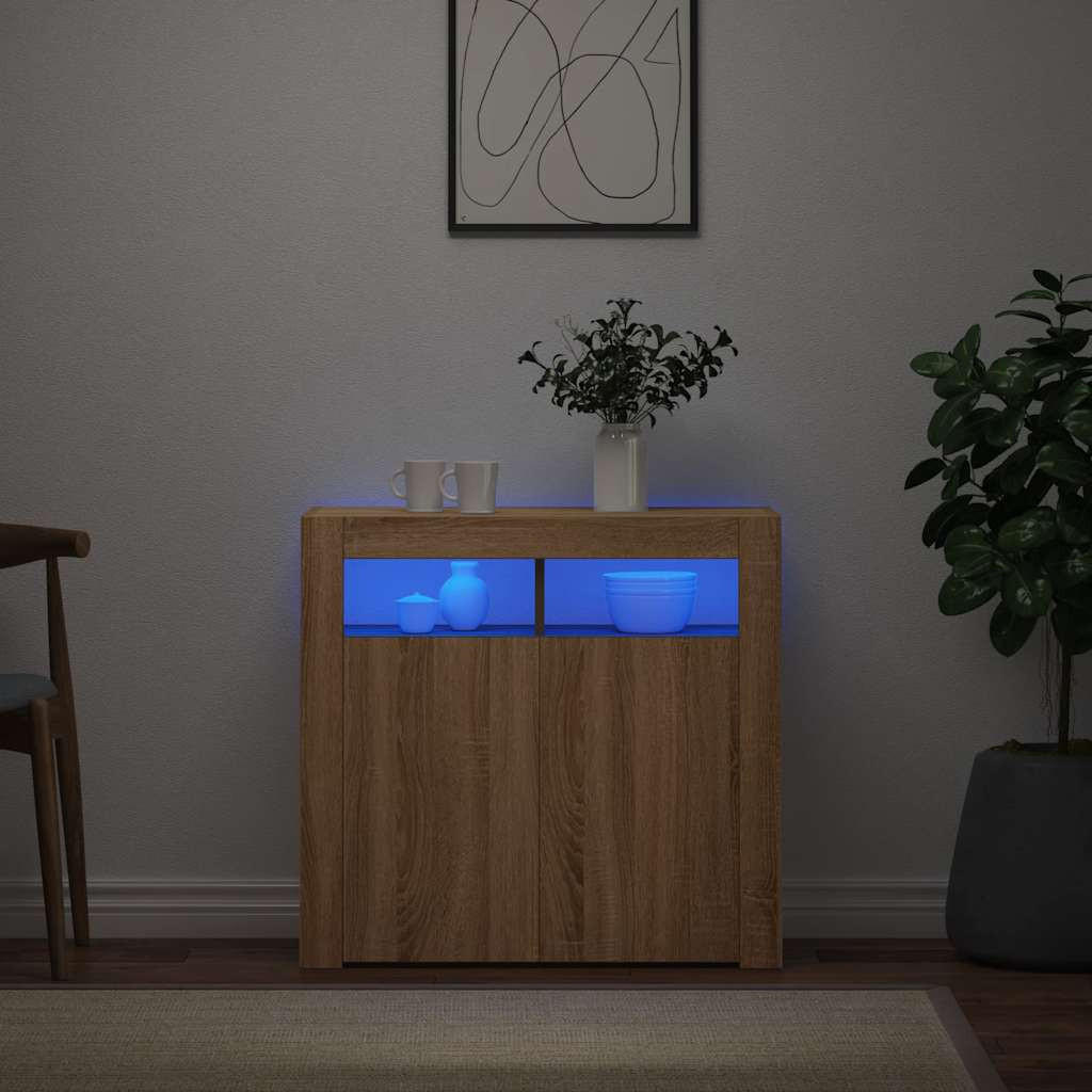 SIDEBOARD mit LED-Licht 80/35/75 cm aus Holzwerkstoff Sonoma-Eiche Dekor - Sonoma Eiche, Holz (80/75/35cm) - vidaXL